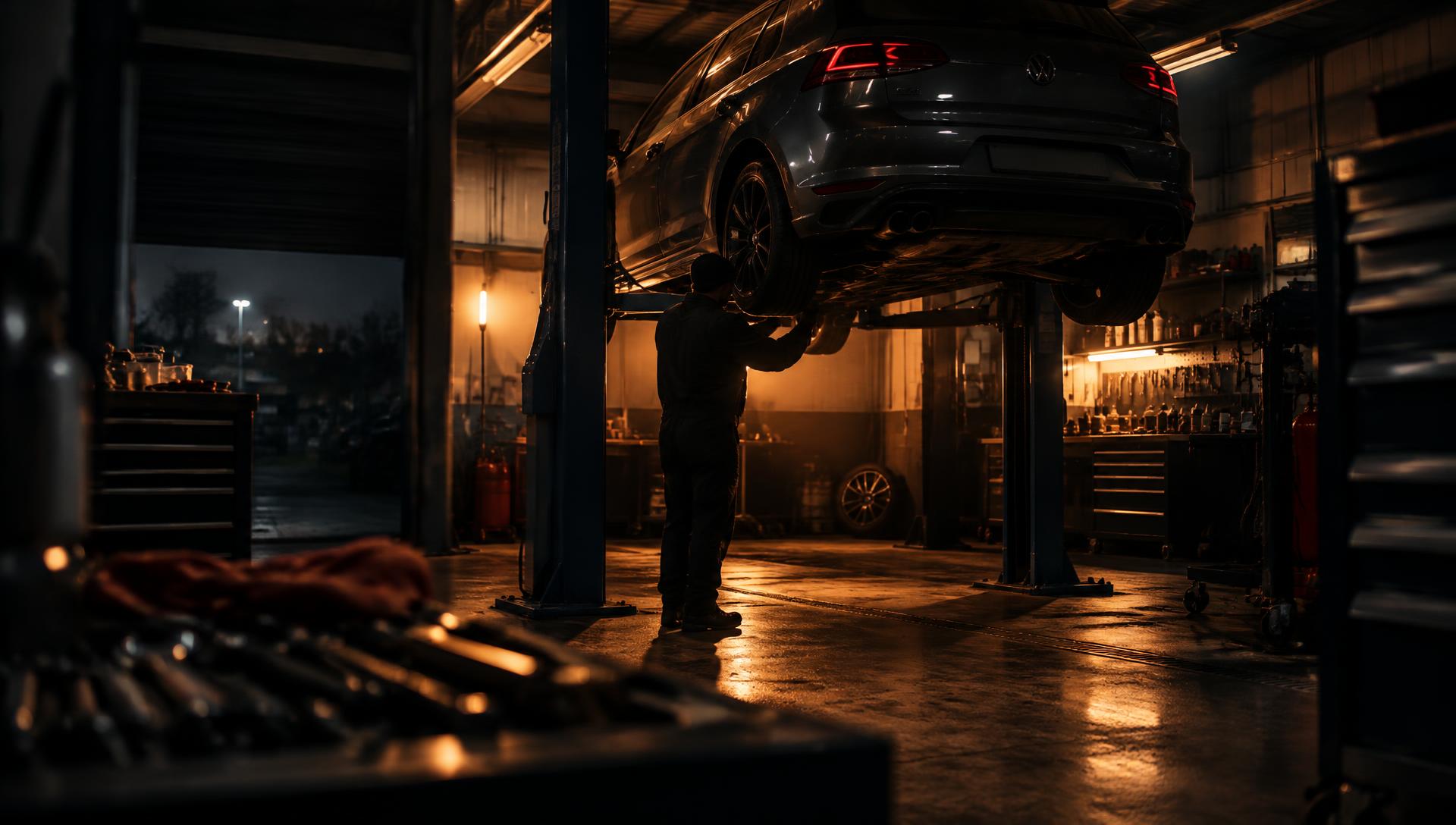 Mechanic working under a car at M28 Service Centre